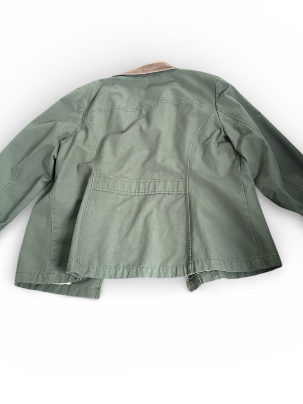 L.L. Bean Vintage Barn Coat Army Green Corduroy Collar Plaid Lined Women’s XL - Picture 3 of 7